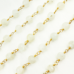 Load image into Gallery viewer, White Rainbow Round Moonstone Gold Plated Wire Chain.