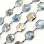 Load image into Gallery viewer, Coated Labradorite Hexagon Shape Bezel Oxidized Wire Chain