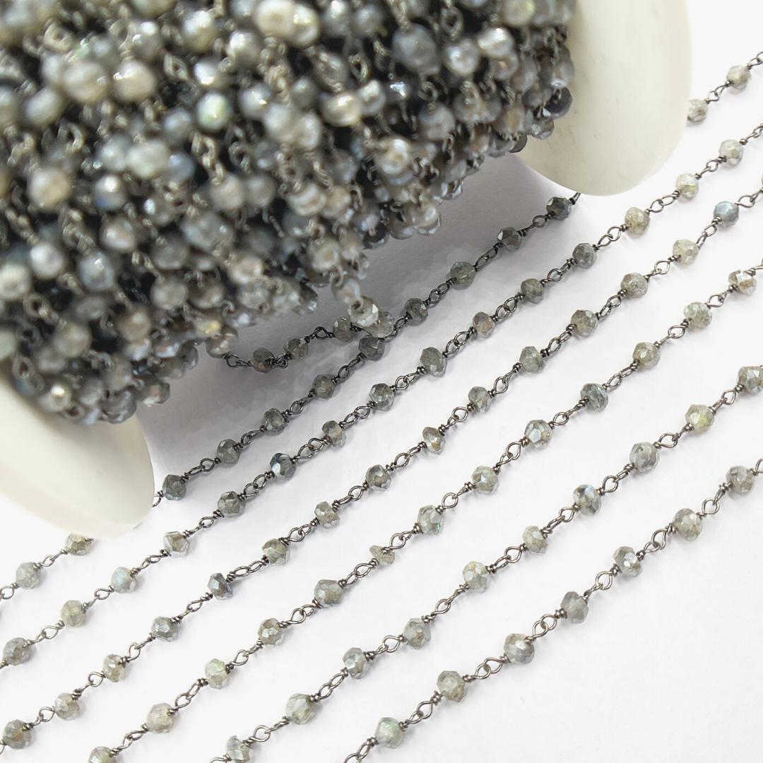Coated Labradorite Oxidized 925 Sterling Silver Wire Chain