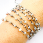 Load image into Gallery viewer, Coated Multi Moon stone Black Rhodium 925 Sterling Silver Wire Chain