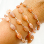 Load image into Gallery viewer, Peach Moonstone Oval Shape Wire Chain