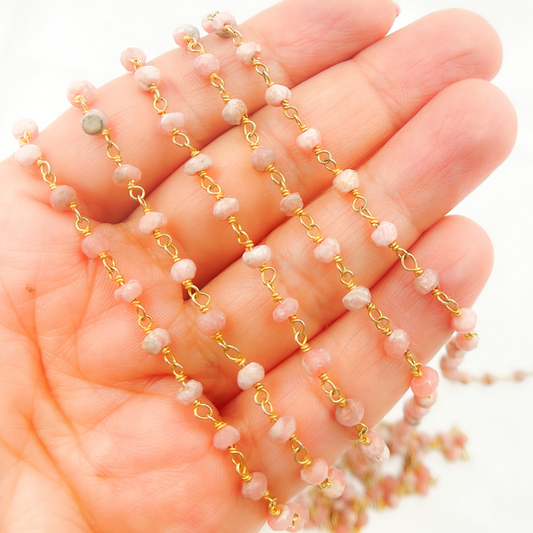 Rhodochrosite Gold Plated Wire Chain