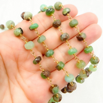 Load image into Gallery viewer, Two Tone Chrysoprase Rondel Shape Gold Plated Wire Chain
