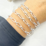 Load image into Gallery viewer, 925 Sterling Silver Hollow Smooth Paperclip Long & Short Link Chain.