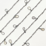 Load image into Gallery viewer, Coated Grey Moonstone & CZ Dangle Oxidized Wire Chain.