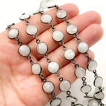 Load image into Gallery viewer, White Moonstone Round Shape Bezel Oxidized Wire Chain