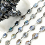 Load image into Gallery viewer, Coated Labradorite Round Shape Bezel Oxidized Wire Chain