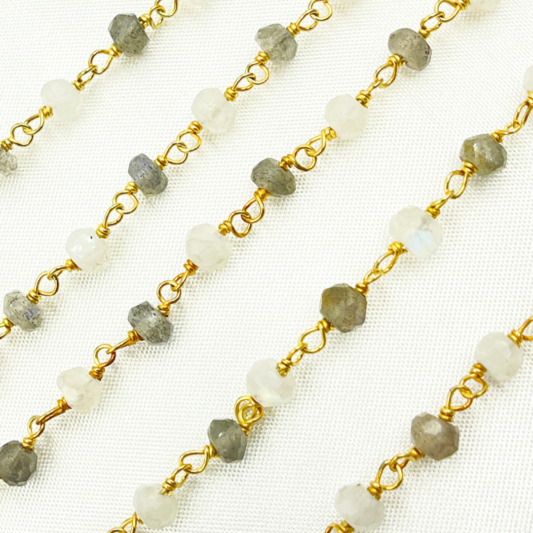 Labradorite and Moonstone Gold Plated 925 Sterling Silver Wire Chain