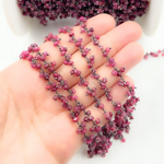 Load image into Gallery viewer, Dyed Ruby Cluster Dangle 3.5mm Oxidized Wire Chain.