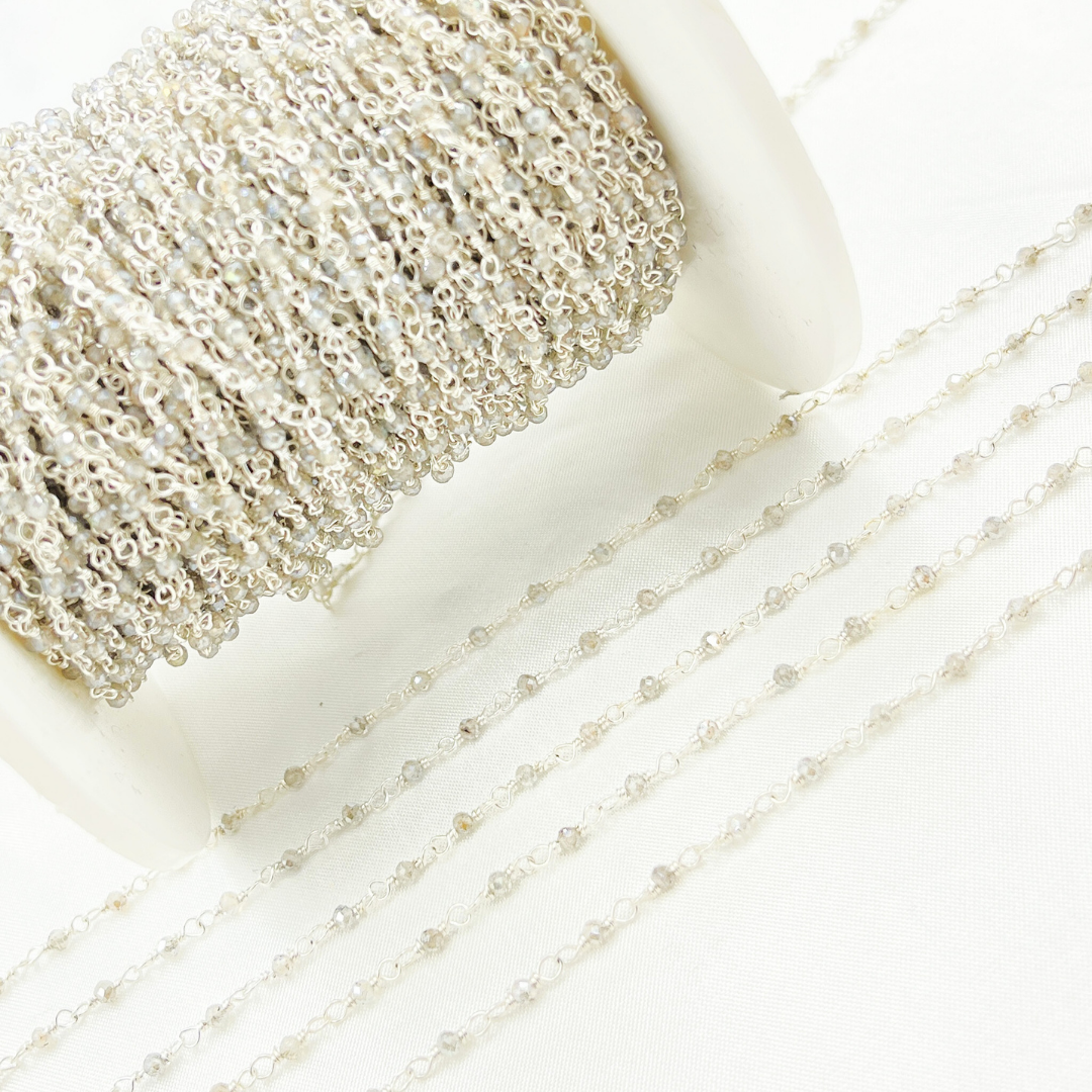 Coated Labradorite 925 Sterling Silver Wire Chain.