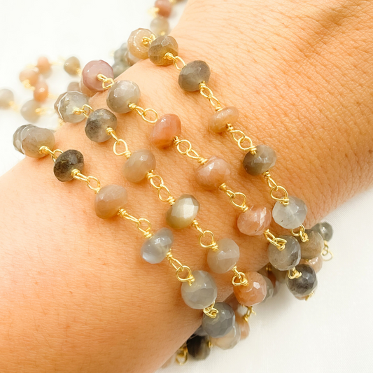 Multi Moonstone Gold Plated Wire Chain