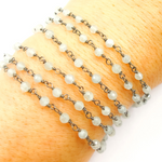 Load image into Gallery viewer, Aqua Blue gemstone Oxidized 925 Sterling Silver Wire Chain