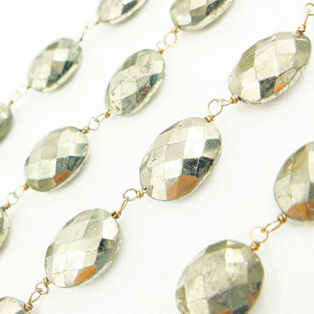 Pyrite With Marquis Shape Gold Plated Wire Chain