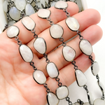 Load image into Gallery viewer, White Moonstone Organic Shape Bezel Oxidized Wire Chain