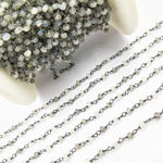 Load image into Gallery viewer, Labradorite + White Moon Stone Black Rhodium 925 Sterling Silver Wire Chain