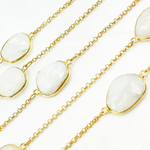 Load image into Gallery viewer, White Moonstone Organic Shape Bezel Gold Plated Connected Wire Chain.