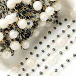 Load image into Gallery viewer, Black Spinel & Pearl Gold Plated 925 Sterling Silver Wire Chain.