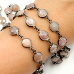 Load image into Gallery viewer, Coated Peach Moonstone Round Shape Bezel Oxidized Wire Chain