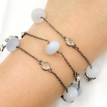 Load image into Gallery viewer, Natural Chalcedony & White Topaz Oxidized Connected Wire Chain