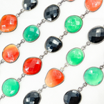 Load image into Gallery viewer, Green, Black & Red Onyx Organic Shape Bezel Oxidized Silver Wire Chain.