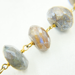 Load image into Gallery viewer, Coated Labradorite Faceted Rondel Gold Plated Wire Chain.