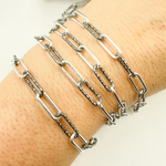 Load image into Gallery viewer, Black Rhodium 925 Sterling Silver Paperclip Diamond Cut & Smooth Link Chain. V31SB