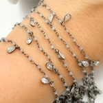 Load image into Gallery viewer, Labradorite & CZ Dangle Oxidized Wire Chain.