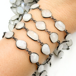 Load image into Gallery viewer, White Moonstone Organic Shape Bezel Oxidized Wire Chain