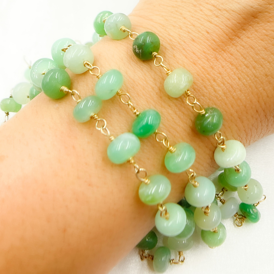 Chrysoprase Smooth Gold Plated Wire Chain