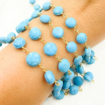 Load image into Gallery viewer, Turquoise Coin Shape Gold Plated Wire Chain