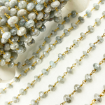 Load image into Gallery viewer, Coated Milky Aquamarine Gold Plated Wire Chain.