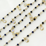 Load image into Gallery viewer, Lapis Lazuli & CZ Dangle Gold Plated Wire Chain.