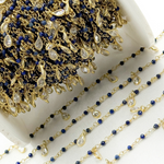 Load image into Gallery viewer, Lapis Lazuli & CZ Dangle Gold Plated Wire Chain.