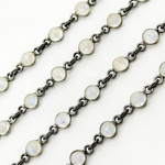 Load image into Gallery viewer, White Moonstone Round Shape Bezel Oxidized Wire Chain