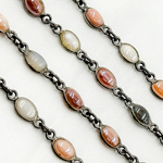 Load image into Gallery viewer, Coated Multi Moonstone Oval Shape Bezel Oxidized Wire Chain.
