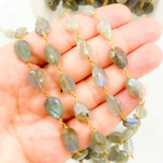 Load image into Gallery viewer, Labradorite Tear Drop Shape Gold Plated Wire Chain