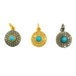 Load image into Gallery viewer, Pave Diamond Sterling Silver Round Charm with Turquoise