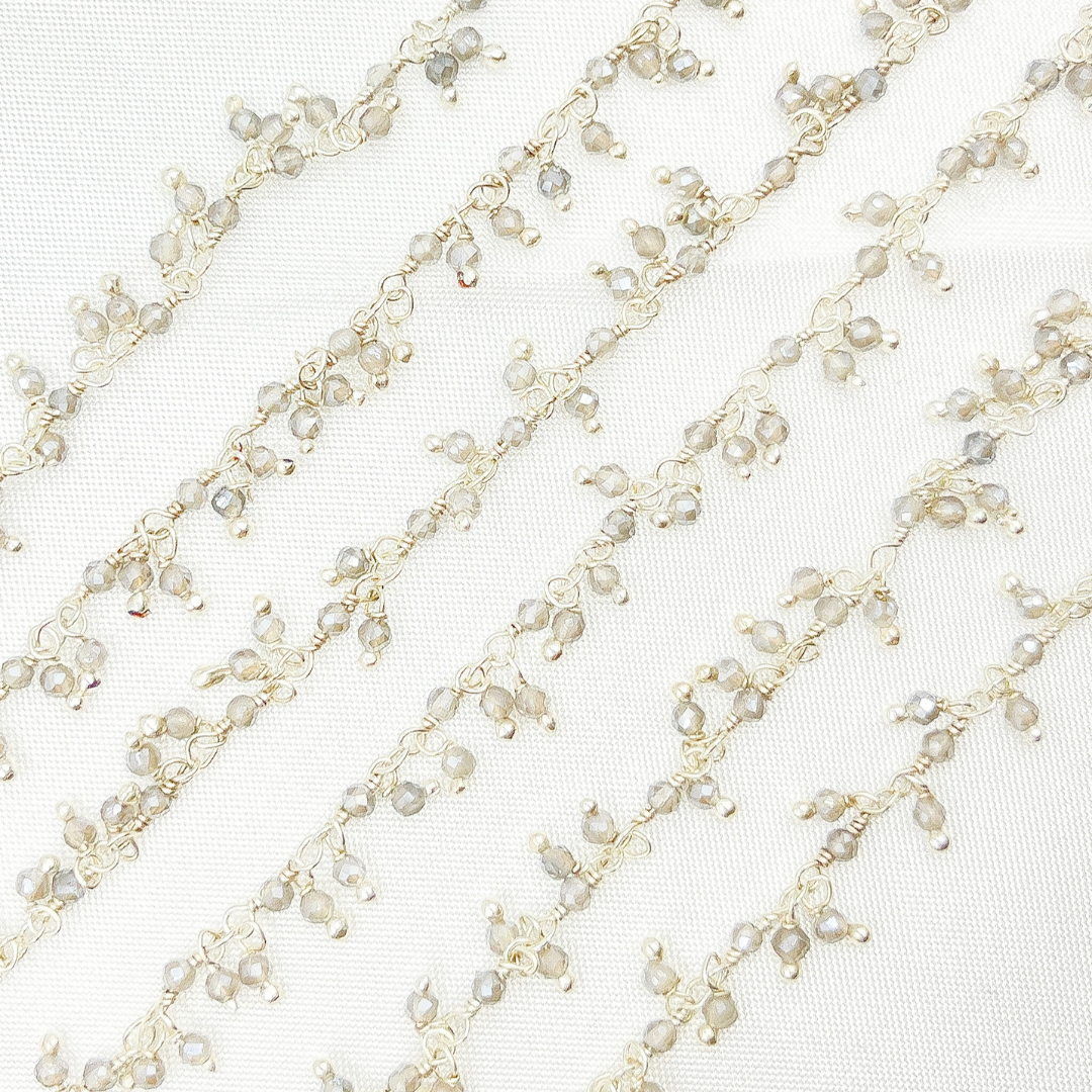 Coated Grey Moonstone Cluster Dangle 925 Sterling Silver Wire Chain.