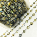 Load image into Gallery viewer, Labradorite Coin Oxidized Wire Chain.