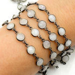 Load image into Gallery viewer, White Moonstone Round Shape Bezel Oxidized Wire Chain