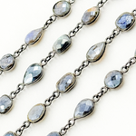 Load image into Gallery viewer, Coated Labradorite Pear & Round Shape Bezel Oxidized Wire Chain