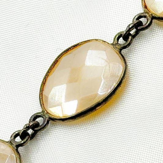 Coated White Moonstone Shape Bezel Oxidized Wire Chain.