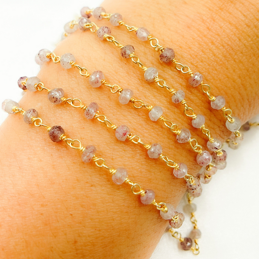 Strawberry Quartz Gold Plated Wire Chain