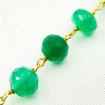 Load image into Gallery viewer, Green Onyx Rondel Faceted Gold Plated Wire Chain.