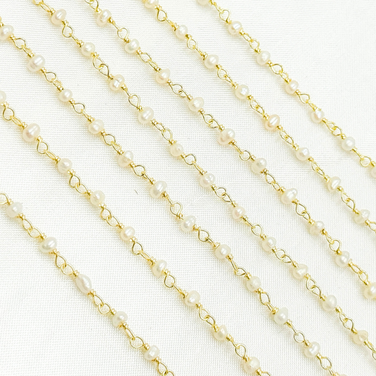 White Freshwater Pearl Gold Plated Wire Chain