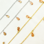 Load image into Gallery viewer, Peach Color Cubic Zirconia Pear Shape Dangle Chain
