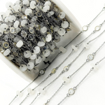 Load image into Gallery viewer, Moonstone Rondel Shape & White Topaz Oxidized Connected Wire Chain.