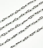 Load image into Gallery viewer, Rainbow Moonstone Wire Wrap Chain made with Black Rhodium 925 Sterling Silver.