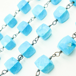 Load image into Gallery viewer, Turquoise Cube Shape Oxidized 925 Sterling Silver Wire Chain.