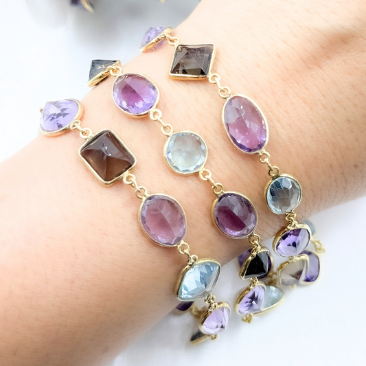 Multi Gemstone Bezel Gold Plated Wire Chain.